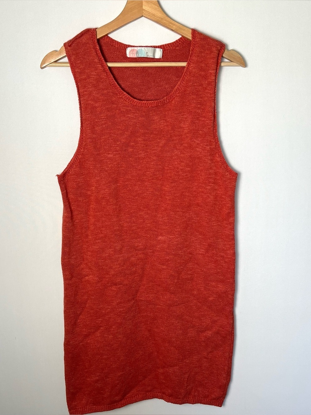 Free People Beach Women’s Orange Knit Sleeveless Mini Dress Small Linen Cotton